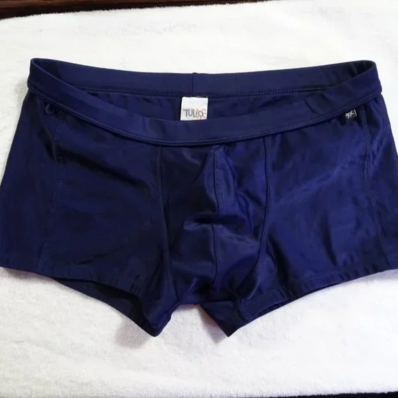 Tulio Men's Men's Square Cut Swim Trunk, w C-Ring Pouch, Navy, Nylon, XL (34-38) - Picture 10 of 14